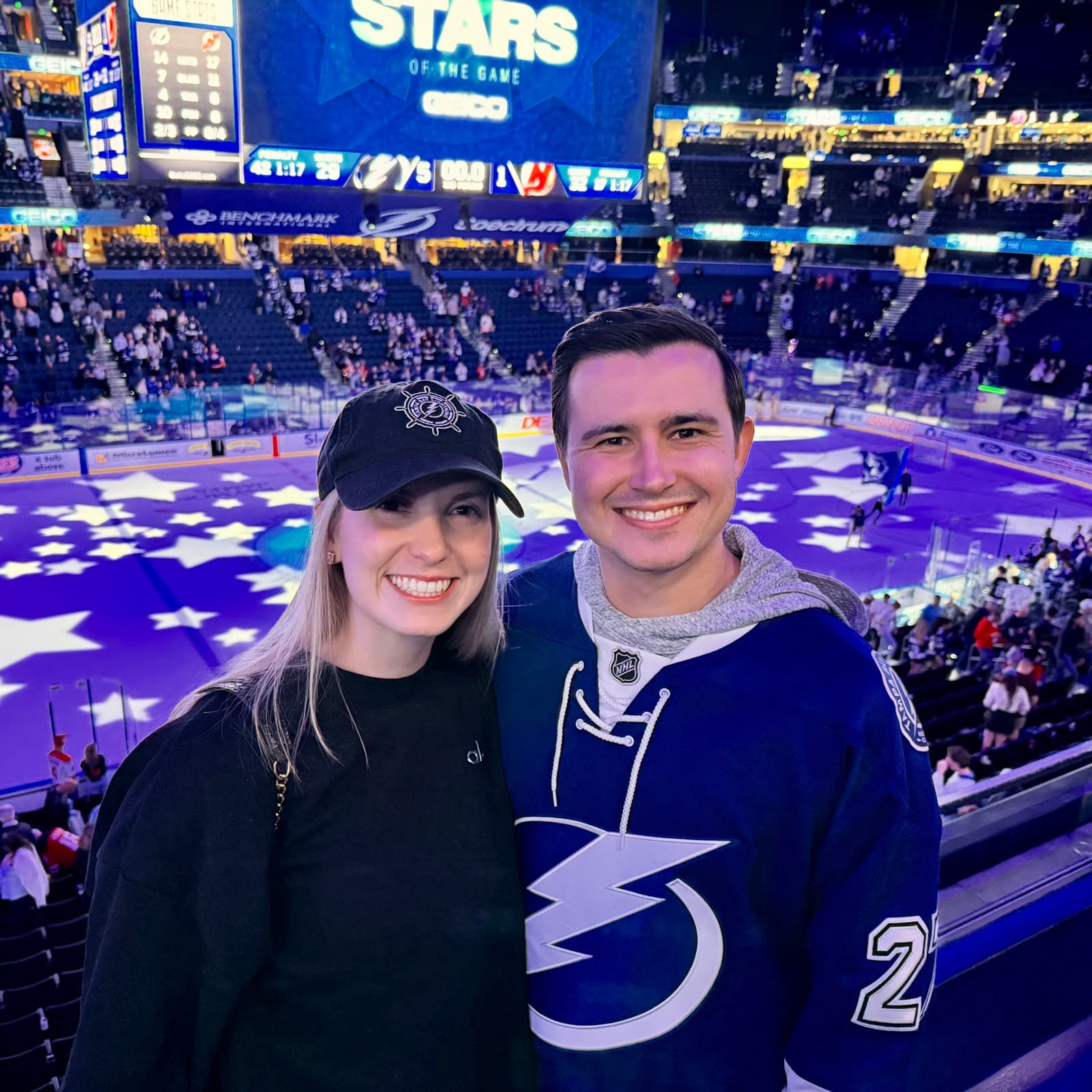 Austin Hunt and his wife at a Tampa Bay Lightning game